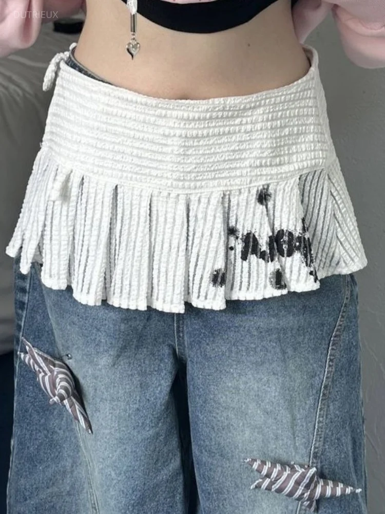 Y2k Aesthetic Printing Skirt For Women Harajuku Pleated Jupe 2026 Faldas Mujer De Moda Streetwear Summer Bandage Grunge Skirts