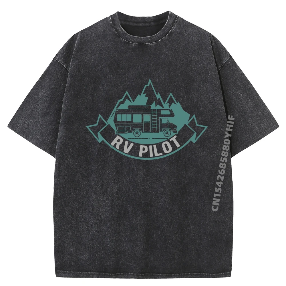

Mens Washed Shirt RV Pilot Camping Shirt Motorhome Travel Vacation Designer T Shirt Luxury Clothes Men Tops & Tees
