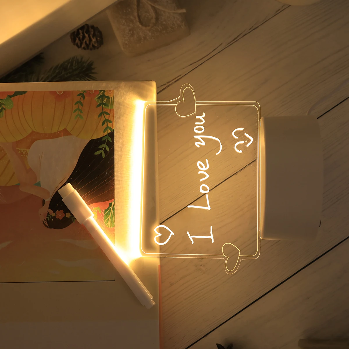 USB Creative 3D Luminous Erasable Love Pen Night Light, Message Night Light, Birthday Gift Light, Bedroom Decoration Light