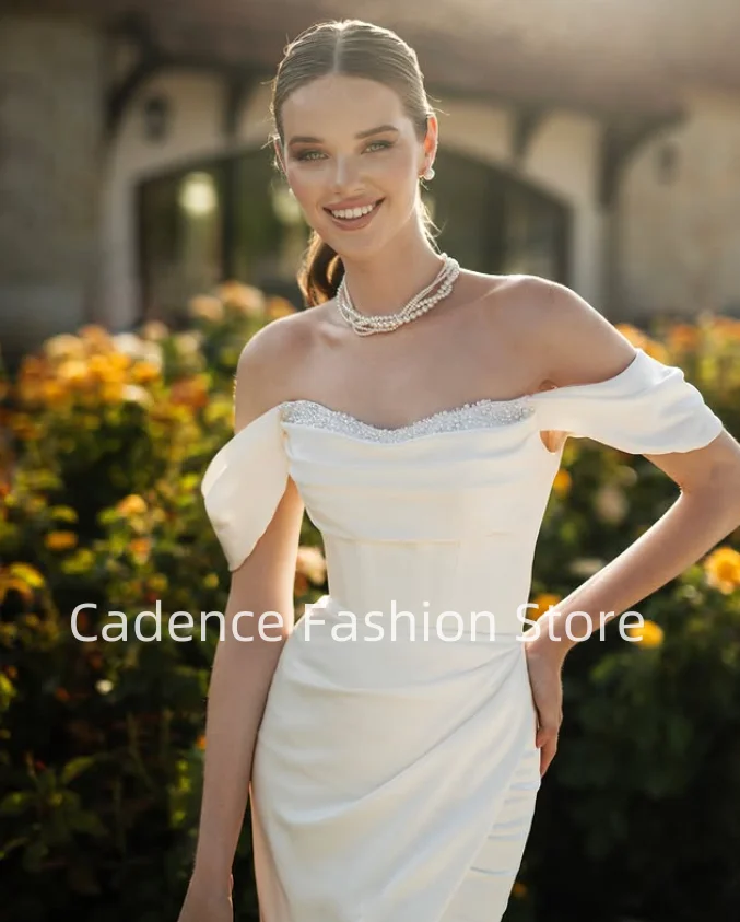 Personalizado elegante feminino split sereia vestidos de casamento espartilho alça traseira cetim vestidos de noiva banquete de casamento