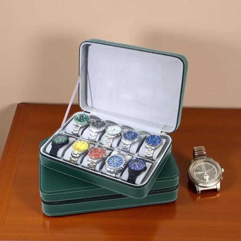 

6/10/12 Girds Luxury Watch Storage Box Zippered PU Leather Watch Organizer Case Jewelry Display Box For Man Business Trips Gifts
