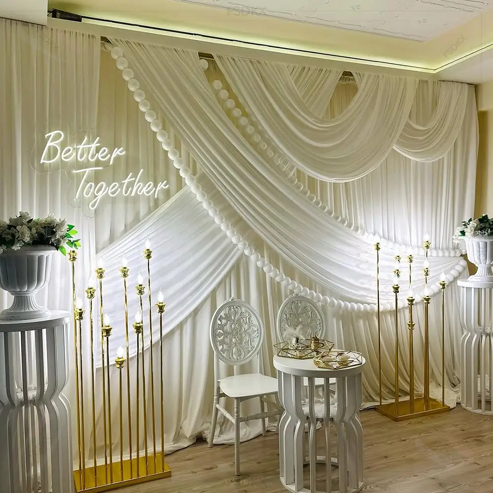 FSDKX Cheap White Ice Silk Cloth Wedding Party Backdrop Drape Curtain Birthday Party Stage Backdrop