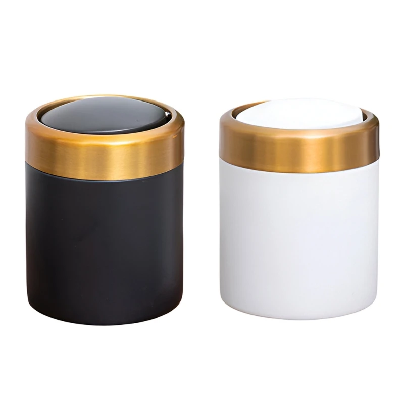 Desk Trash Can Elegant Stainless Steel Mini Trash Bin with Swing Lid Perfectly