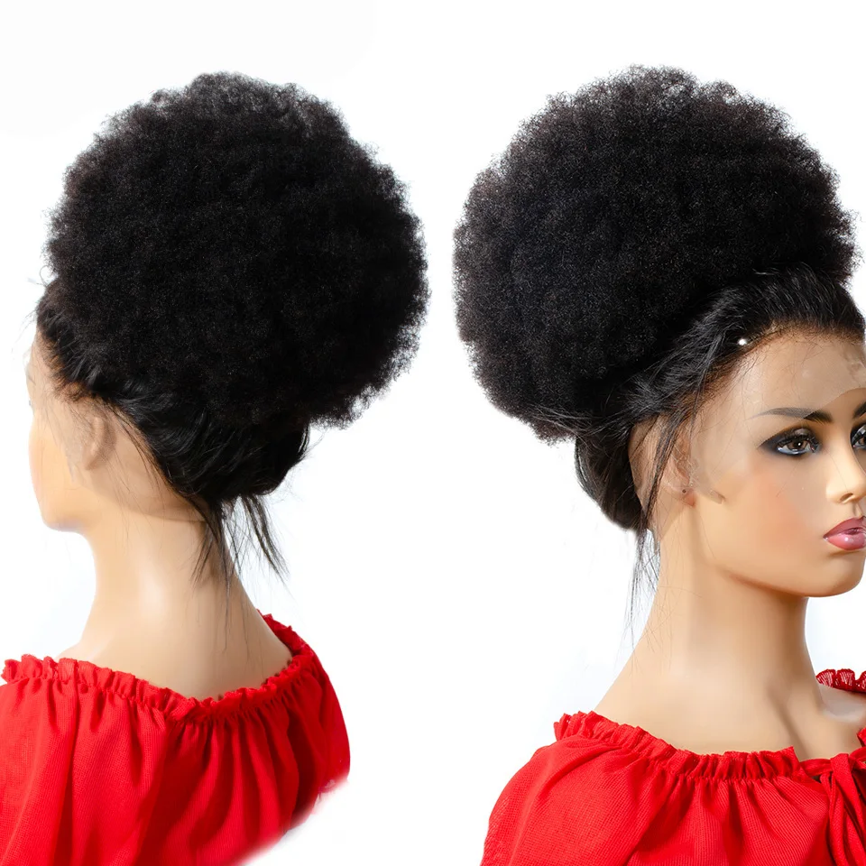 Afro Kinky Curly Ponytail Brazilian Ombre Remy Hair Drawstring Afro Puff Pony Tail Clip In Hair Extensions 6\