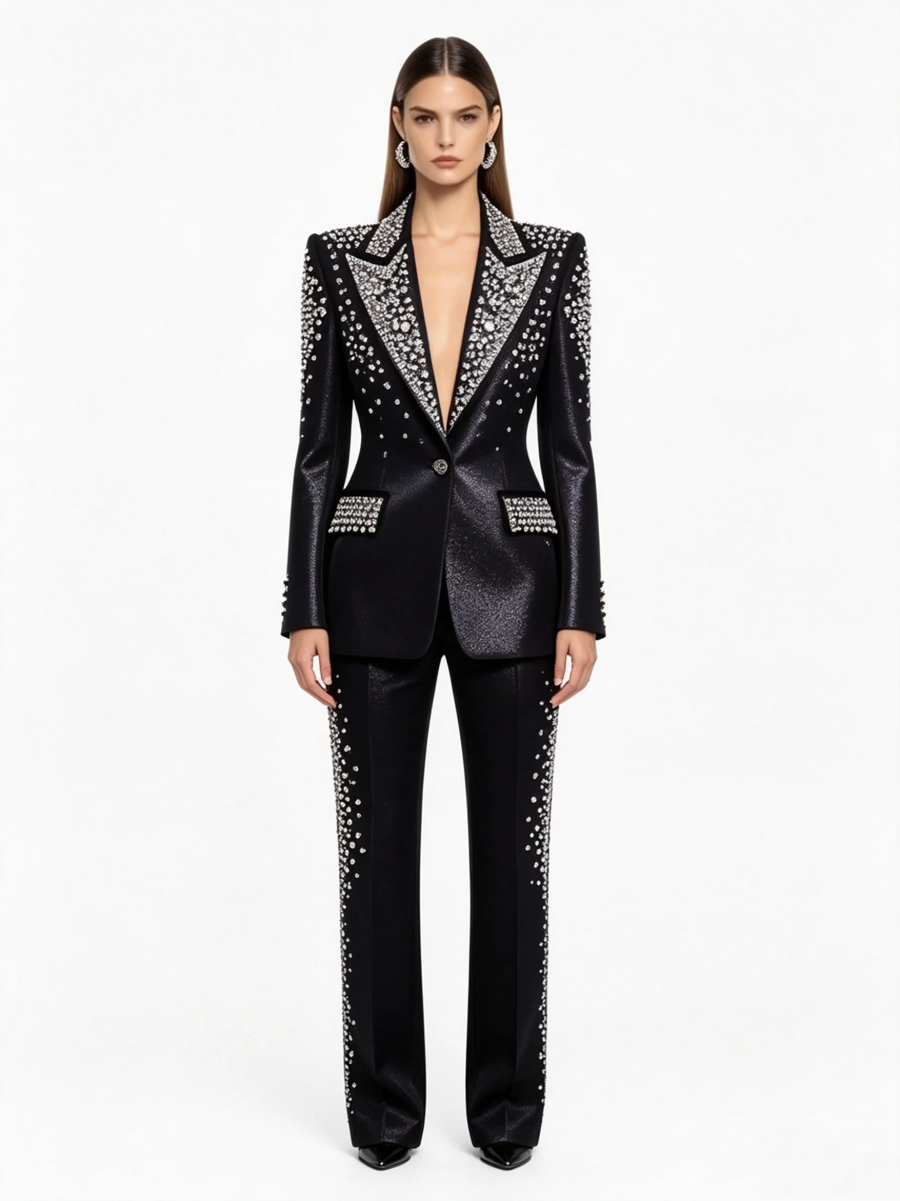Luxe Kristallen Roze Satijn Da - Women Formal Wear Blazer Set recensie en prijs
