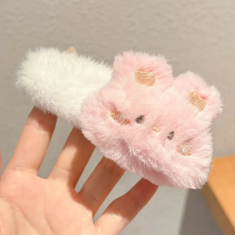 1pc Plush cartoon little bear bunny big BB clip cute autumn and winter sweet edge clip furry hair accessory hair