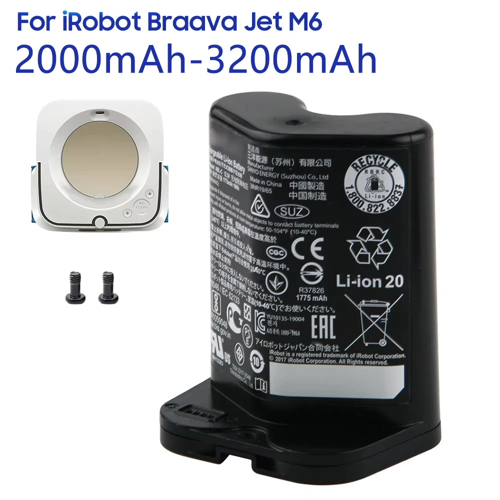 2000mAh-3200mAh Sweeper Battery for IRobot Braava Jet M6 Vacuum Cleaner ABL-C Replacement Battery Built-in 18650 3S1P