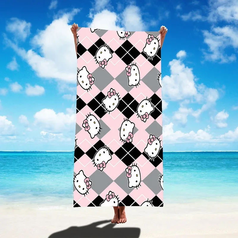 Anime Hello Kitty Cat Cartoon Bath Towels Microfiber Beach Swimming Towel Washing Decor for Kids Girl Gift 75x150cm