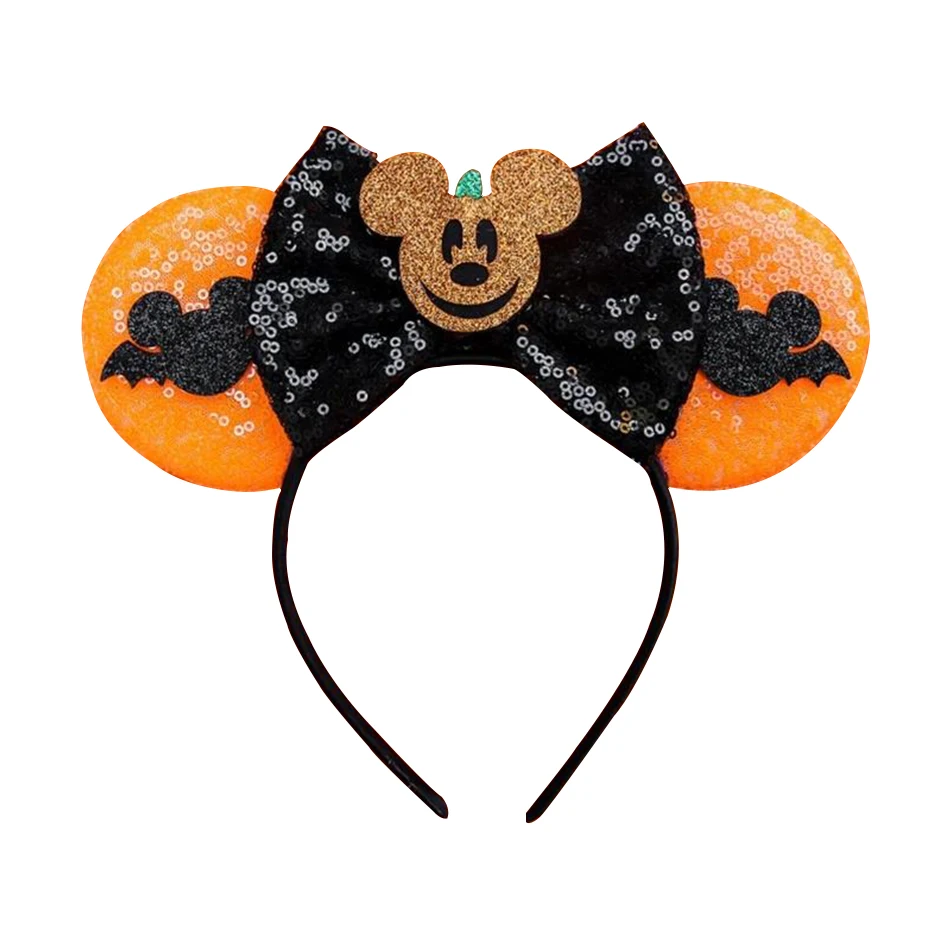 Disney Mickey Ears Headband Girls Vampire Skeleton Pumpkin Hairband Party Halloween Headwear Kids Maleficent Hair Accessory