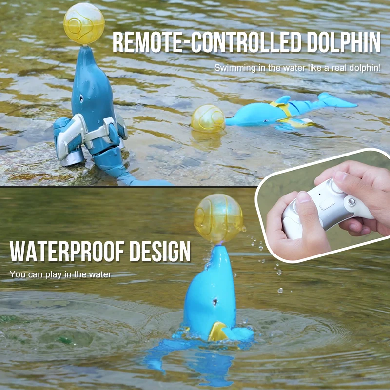 Remote Control Simulation Dolphin New Light Ball Rotating Double Propeller Remote Control Ship Animal Model Toy Gift