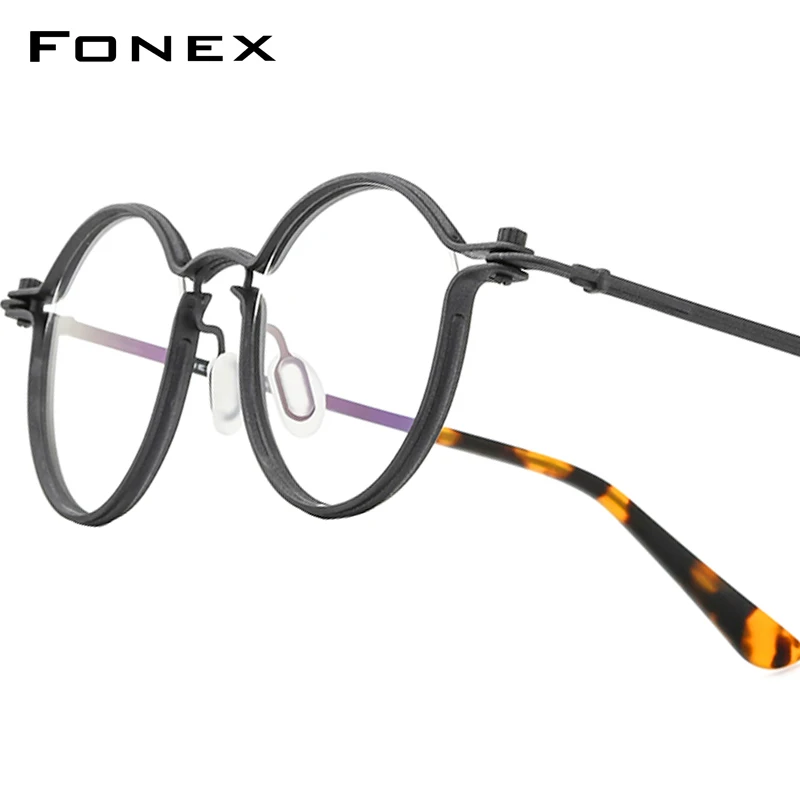 FONEX Alloy Glasses Frame Men Brand Design Retro Vintage Round Eyeglasses Women Japanese High Quality Screwless Eyewear 1029
