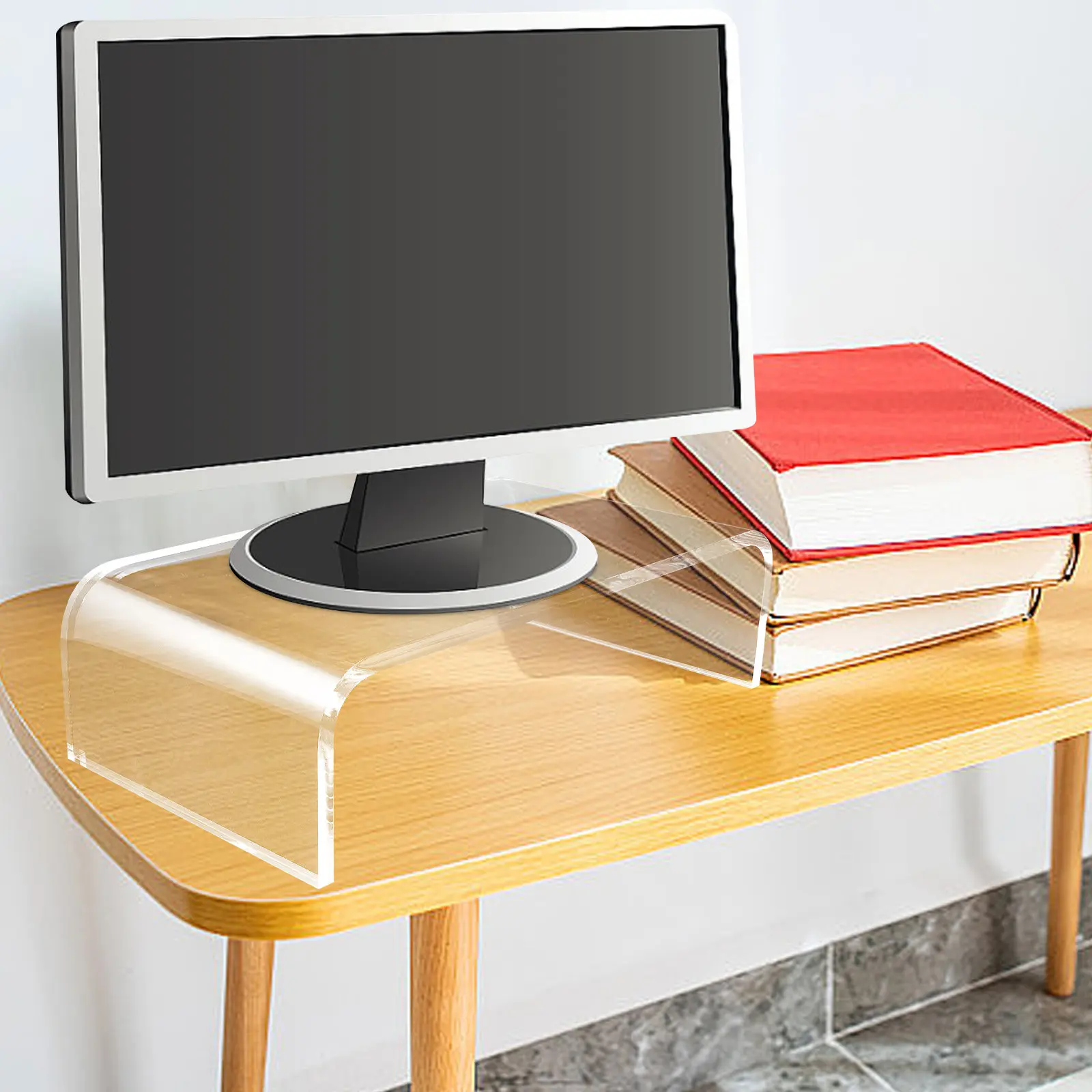 Transparent Acrylic Monitor Riser Stand Computer Display Elevator for Home Office Healthy Posture Desk Organization Space Saving