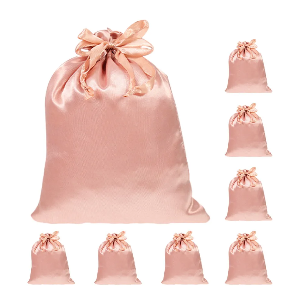 

8 шт. атласных мешочков для хранения украшений на шнурке, розовые, маленькие дорожные органайзеры, мягкие текстурированные мешочки, свадебные подарочные пакеты