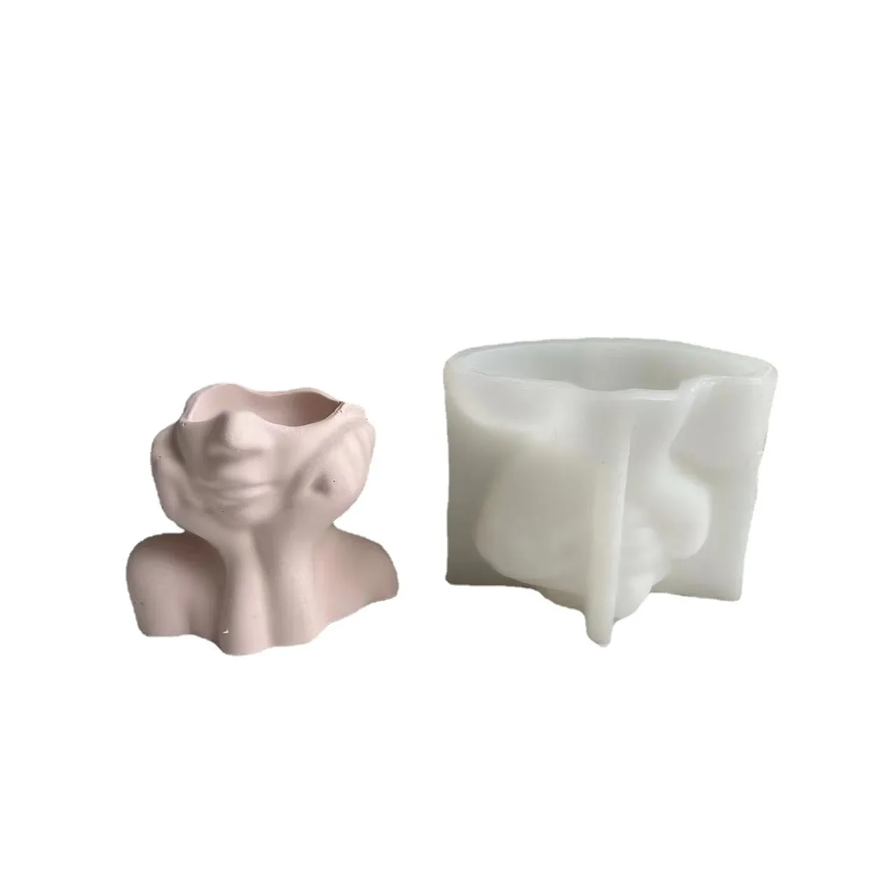 Geometric Cheek Support Face Gypsum Silicone Mold Abstract Face Silicone Flowerpot Mold Storage Box Mold Succulent Candle Holder