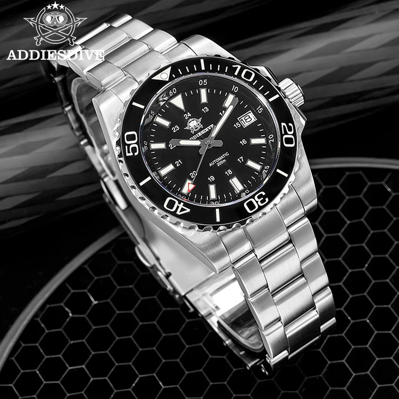 ADDIESDIVE Mens Automatic Watch NH35A Stainless Steel Waterproof Sapphire BGW9 Super Luminous Luxury Men's Mechanical Wristwatch