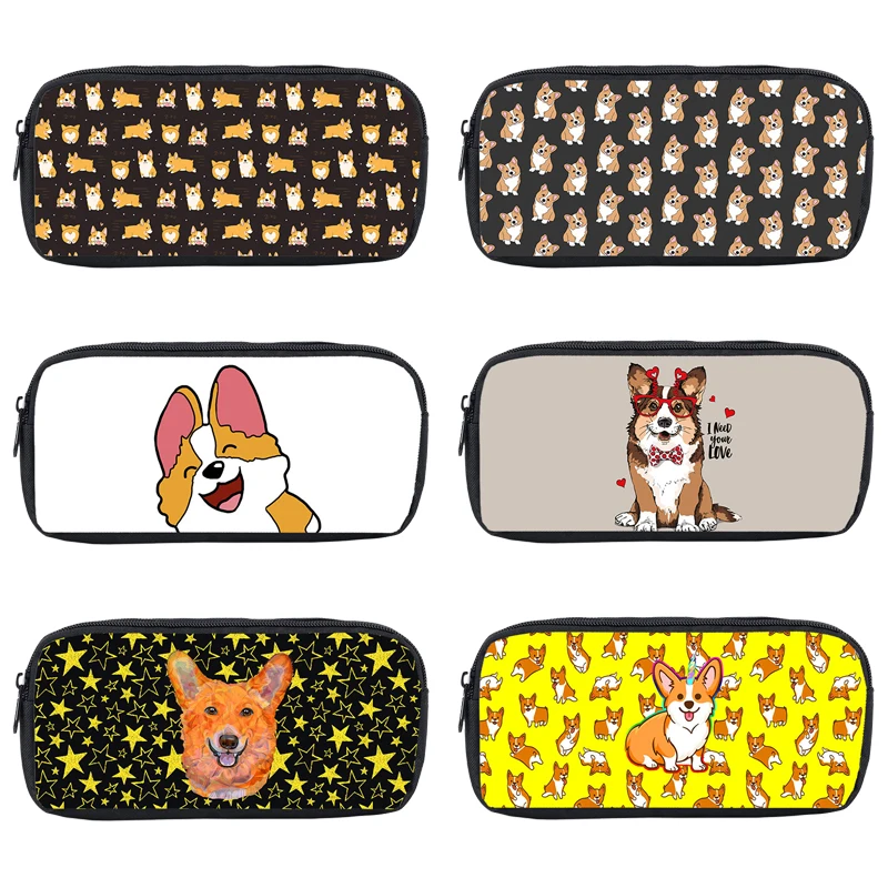 Welsh Corgi Pembroke Pencil case Women Cute Cartoon Korgi Make Up Box Storage Girls hand bags Gifts Stationery Pet Dog Pen box