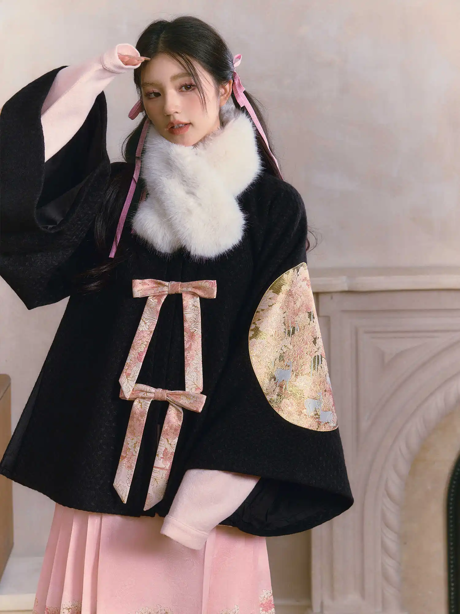 Originale Hanfu nero rosa girocollo abito da cavallo a mezza manica set miglioramento quotidiano Hanfu