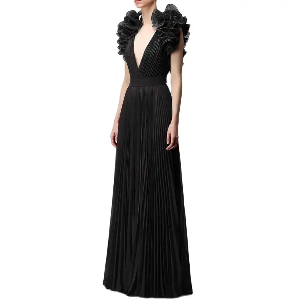 YUMDAI Gothic Black V-Neck Evening Dress Dubai 2023 Ladies Special Occasion Formal Ball Dress Graduation And Ground Chiffon Gown