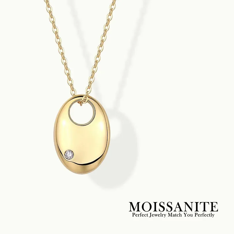 

2.5mm D Color Moissanite Necklace 18K Gold Plated 925 Sterling Silver Oval Pendant, Perfect Gift for Her