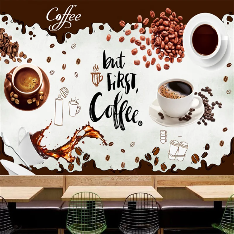 

Hand-painted Modern Coffee Wallpapers Mural Cafe House Coffee Shop Restaurant Kitchen Background Wall Paper Papel De Parede