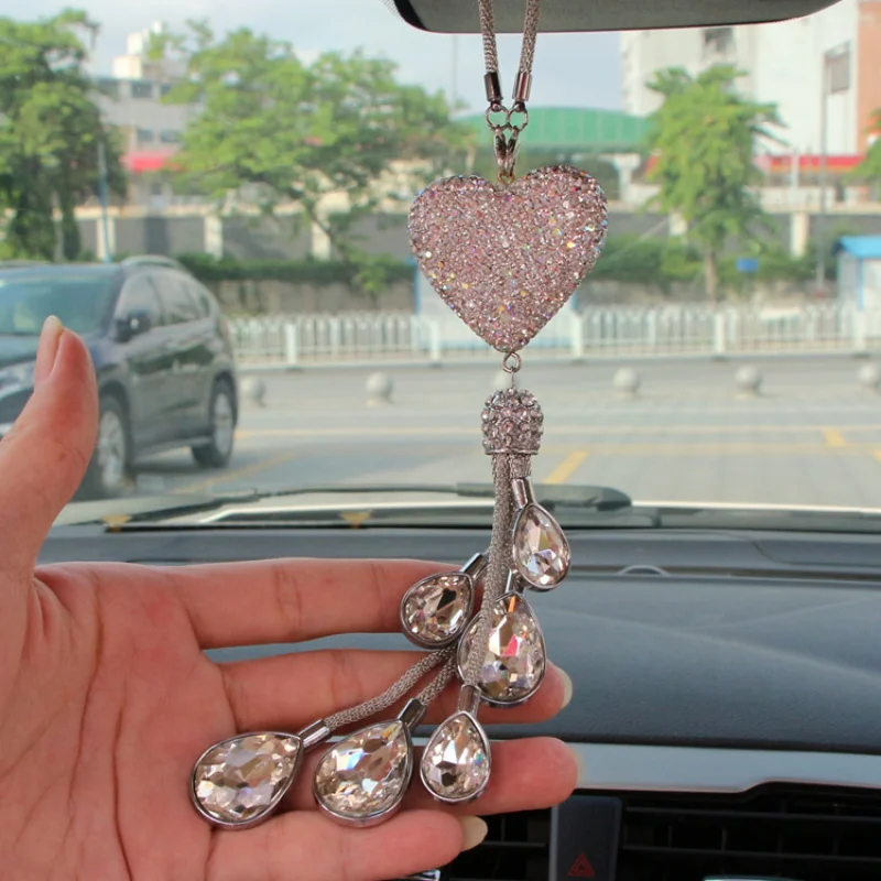 Automobile Hanging Ornament High-End Rhinestone-Encrusted Crystal Girls' Rearview Mirror Ornaments Car Interior Hanging Acchamrs