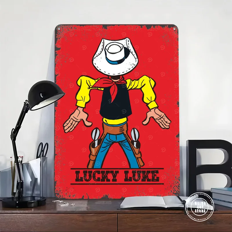 لاكي لوك كاوبوي كاريكاتير طباعة ملصق معدني ديكور عتيق علامات القصدير المعدنية القابلة للتخصيص لتزيين جدران عناصر ديكور المنزل #2
