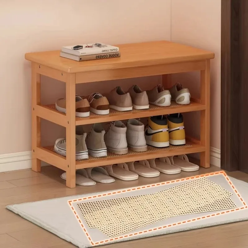 

Бамбуковая скамейка для обуви с местом для хранения, сиденье для прихожей 2-в-1, натуральный деревянный табурет для пространства, многофункциональный органайзер для дома