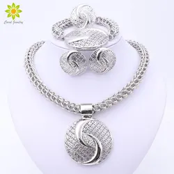 2024 Latest Luxury Big Dubai Silver Color Crystal Necklace Jewelry Sets Fashion Nigerian Wedding African Beads Costume Jewelry