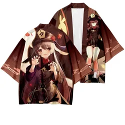 Genshin Impact Hu Tao Kimono japonés Haori Yukata Cosplay para mujeres y hombres, moda de verano, ropa de calle