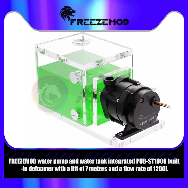 

FREEZEMOD Acrylic Pump Water Tank Kit, Industrial Cooler Reservoir 6300RPM 24V Flow 1400L 11 Meters PC Liquid Cooling