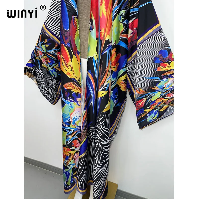 2022 WINYI Summer party Beach Wear Swim Suit elegant Africa women boho Cardigan stitch colorful sexy Holiday long Sleeve Kimono