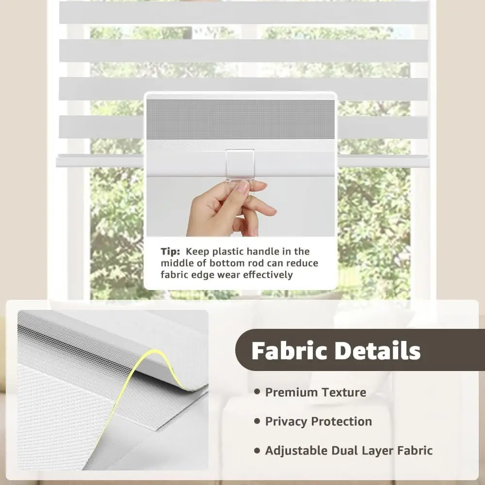 Rolety zebra bezszwowe, białe, zaciemniające do 95%, 48x64, z funkcją Free-Stop, z lamówką, do okien i drzwi francuskich, łatwy montaż.