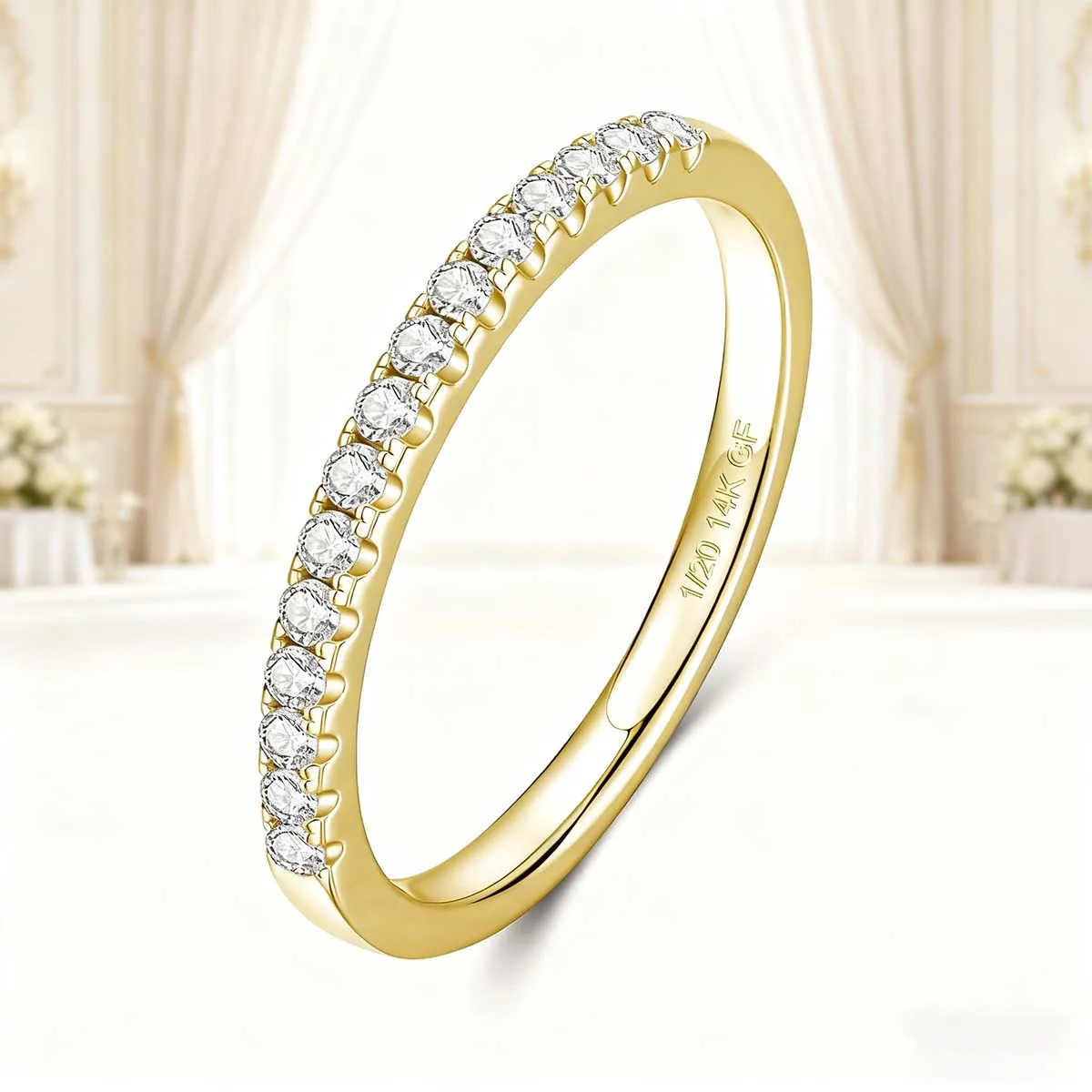 SDOOU Sparkling D Color Moissanite Ring 14K Gold Filled Round Cut Hypoallergenic for Women Daily Wear Wedding Proposal Jewelry