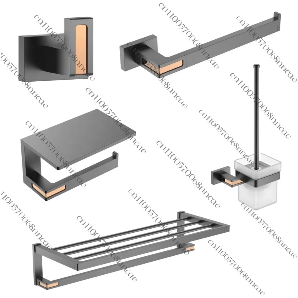 OLANG 7600 OEM ODM Modern Gun Grey Brass Wall-Mounted Towel Rack Set with Hook Towel Ring & Paper Holder