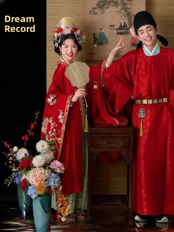 

Новый стиль: Китайский свадебный костюм эпохи династии Сун, тяжелая вышивка, парные ханьфу, модное женское свадебное платье, традиционная китайская одежда