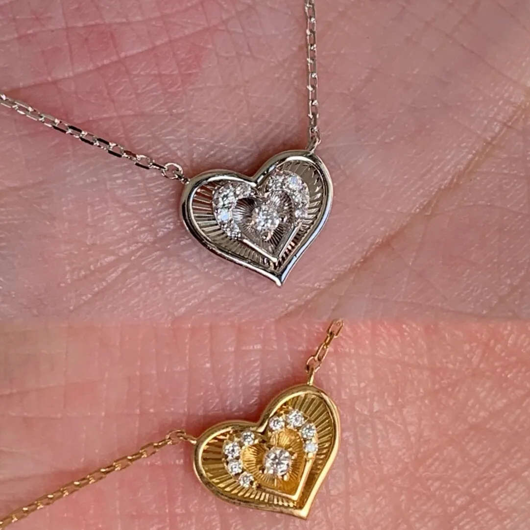 ENSHIR Double Layer Hollow Heart Zircon Pendant Necklace For Women Unique Sparkling Luxury Elegant Jewelry Gifts Wholesale