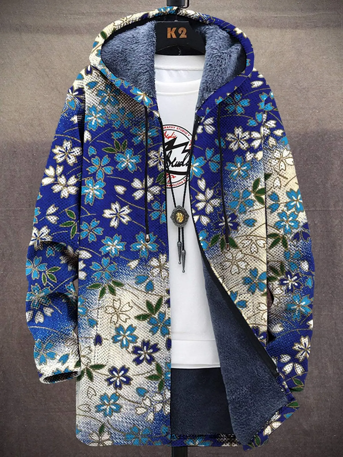 

Colorful Floral Print Unisex Plush Thick Long-Sleeved Sweater Cardigan Coat Hoodies Fleece Lined Full Zipper Sweater Coats