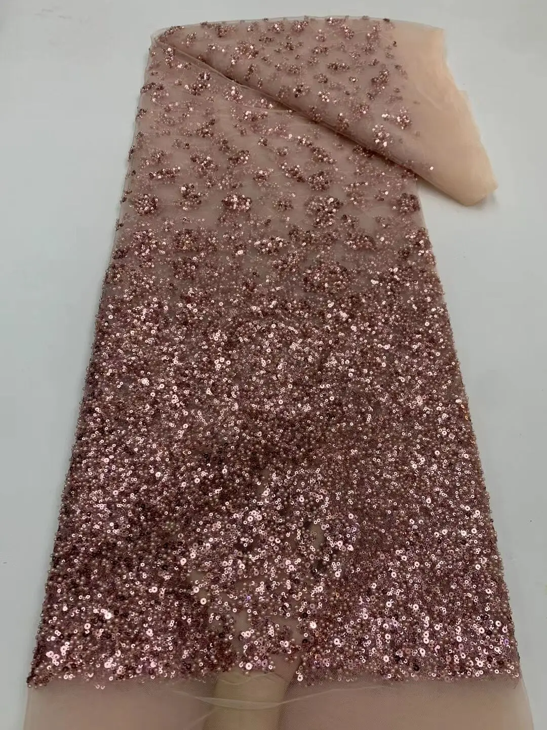 

French Tulle Lace Fabric ZH-1308301 Sequin French Nigerian African Net beads Lace Bridal Fabric