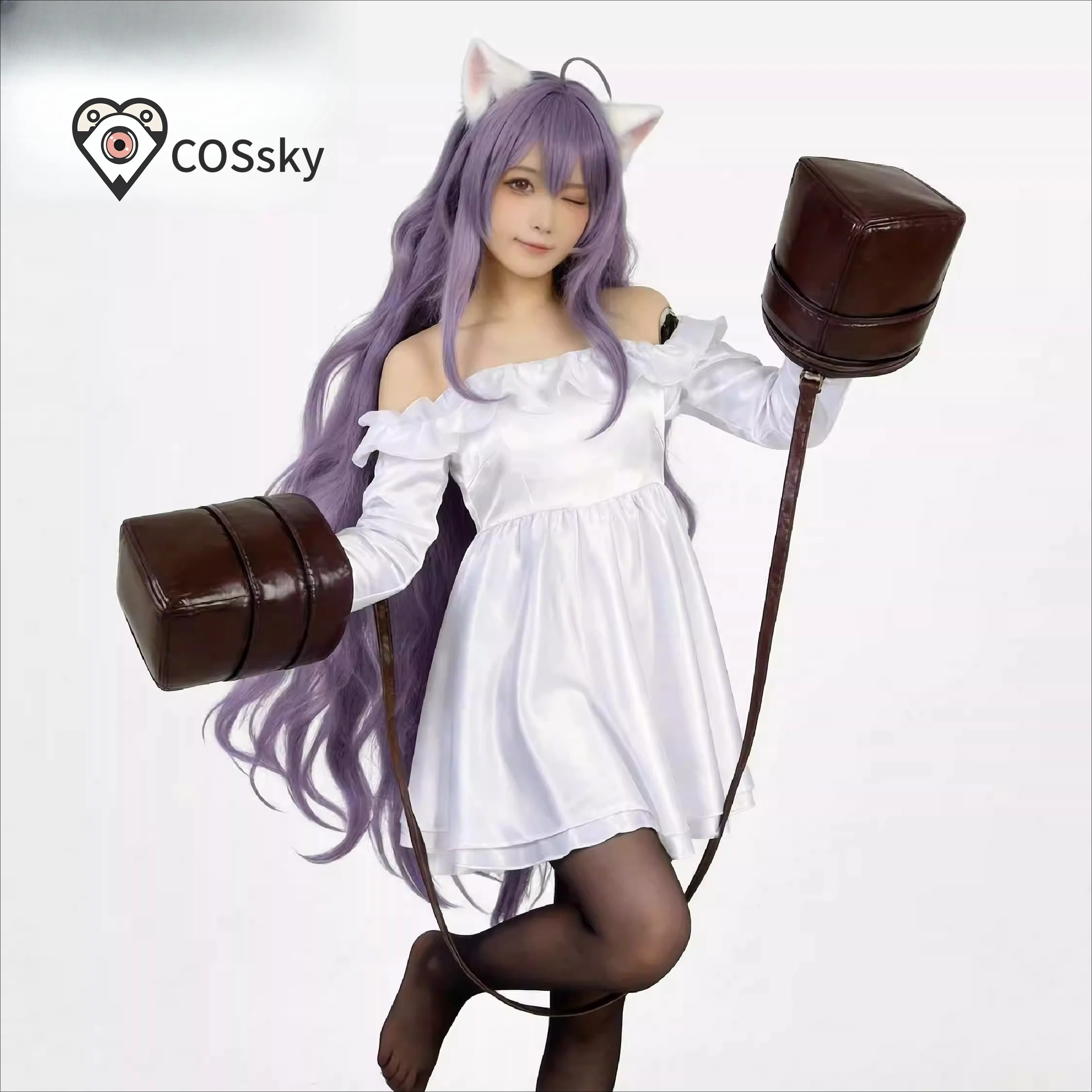 Disfraz de Cosplay de Gato Dulce de Game Brown Dust 2, Pijama, Vestido Blanco, Accesorios para la Cabeza, Disfraz de Carnaval de Halloween para Mujer, Nuevo Uniforme
