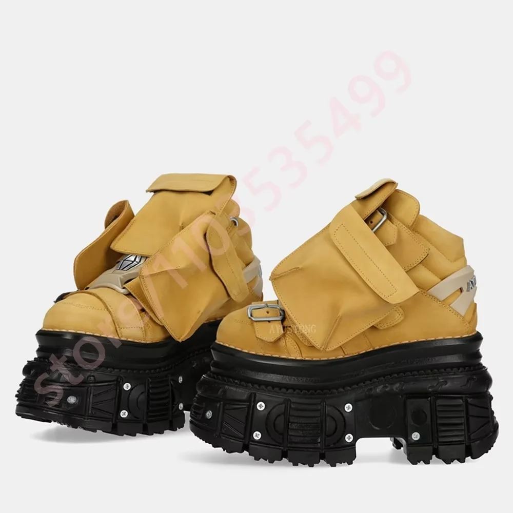 

Мотоциклетные ботинки с круглой толстой подошвой и карманами, весна 2024, новые уличные короткие ботинки в стиле панк-рок, модные вечерние спортивные повседневные туфли-лодочки с заклепками