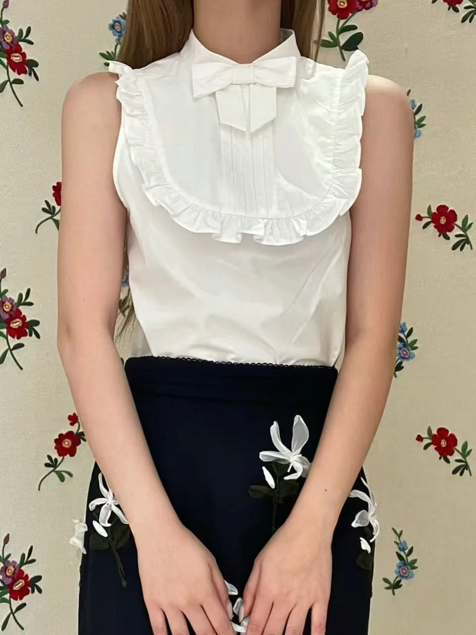 

Cisas Limited Edition Sweet Bowknot RIKOuu2026 Spring Summer Cotton Blend Svel Top for Women Breathable Thin