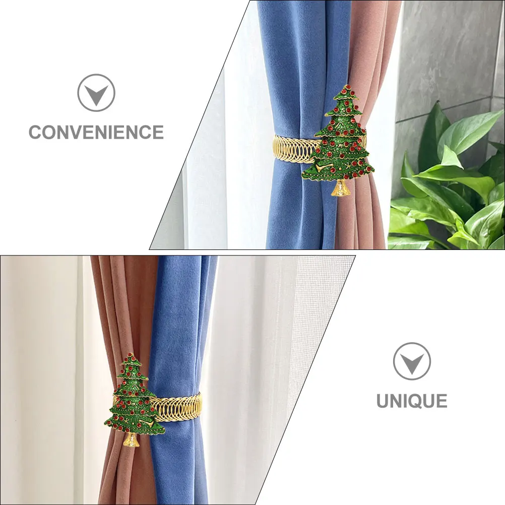 

2Pcs Christmas Curtain Tiebacks Metal Rust-Resistant Spring Holdbacks Festive Home Decoration Unique Christmas Tree Curtain