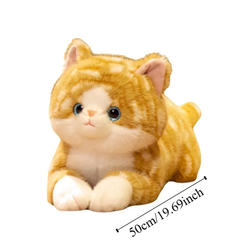 Brinquedos de gatinho fofinho adorável deitado propenso imitação de brinquedos de gato deitado bonito textura macia simulação de gato de pelúcia uso de escritório