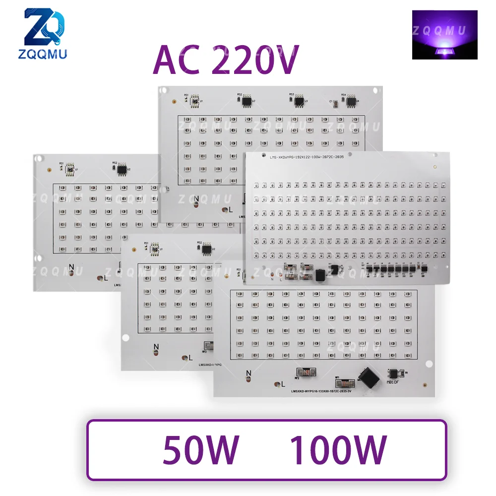 УФ-светодиодная плата 50W 100W 395 нм, AC220V, без драйвера, подходит для атмосферного освещения KTV, УФ-ламп для квестов, атмосферного освещения для вечеринок
