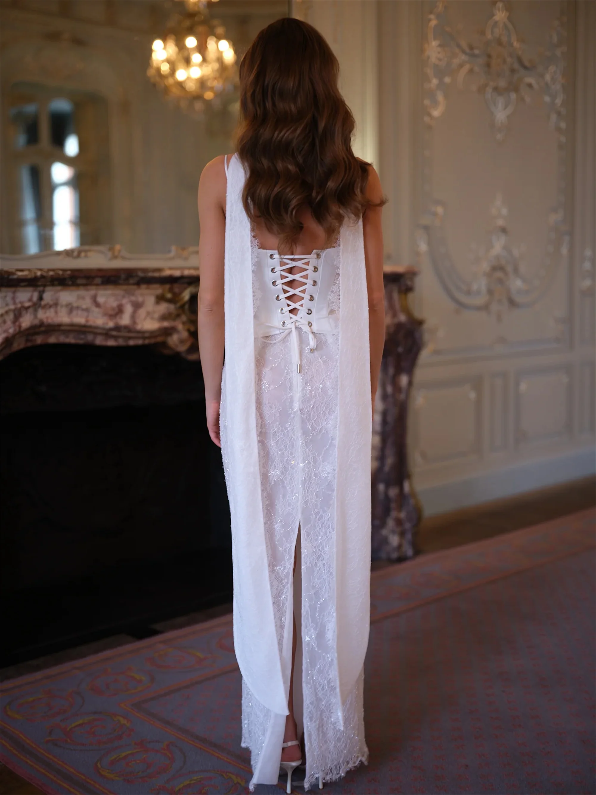 Two Piece Wedding Dresses Women Customized Ivory Lace Bridal Gown Spaghetti Strap Mermaid Corset vestido de novia EVON BRIDAL
