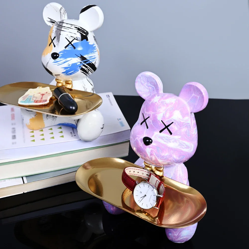 Colorful Bear Statues and Sculptures Butler Figure Ornaments Interior Nordic Decorative Room Table Decoration Resin Crafts Gift