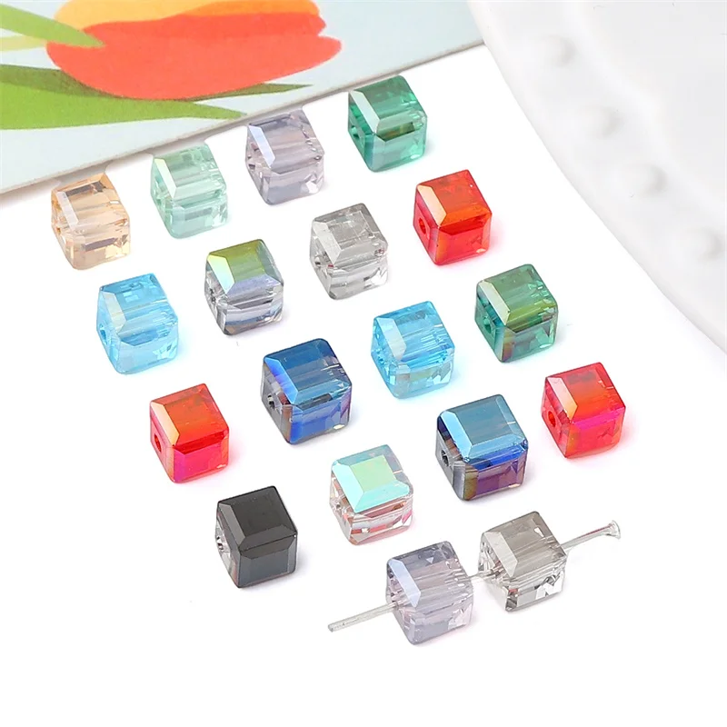 10pcs Fashion Square Beads Glass Cube Loose Bead 1mm Hole DIY Handmade for Jewelry Making Bracelet Necklace Accessories