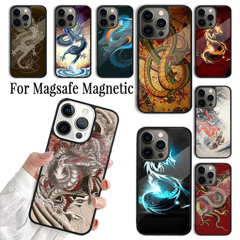 

Coque Phone Case For iPhone 16 15 14 13 12 11 Pro Max Plus Magsafe Magnetic Wireless Charging Cover Legendary Chinese Dragon