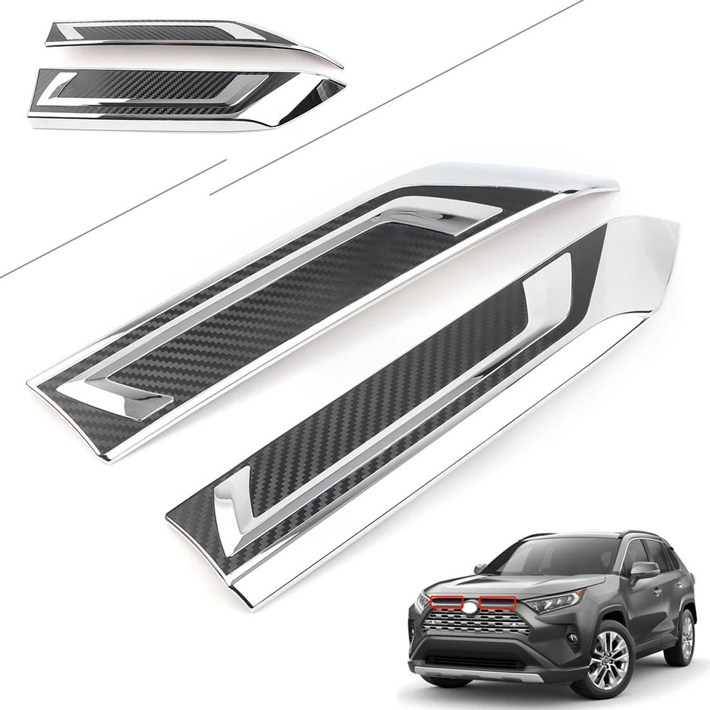 2Pcs ABS Car Front Center Mesh Grille Radiator Decor Cover Trim For Toyota RAV4 2019 2012 RAV 4 19 20