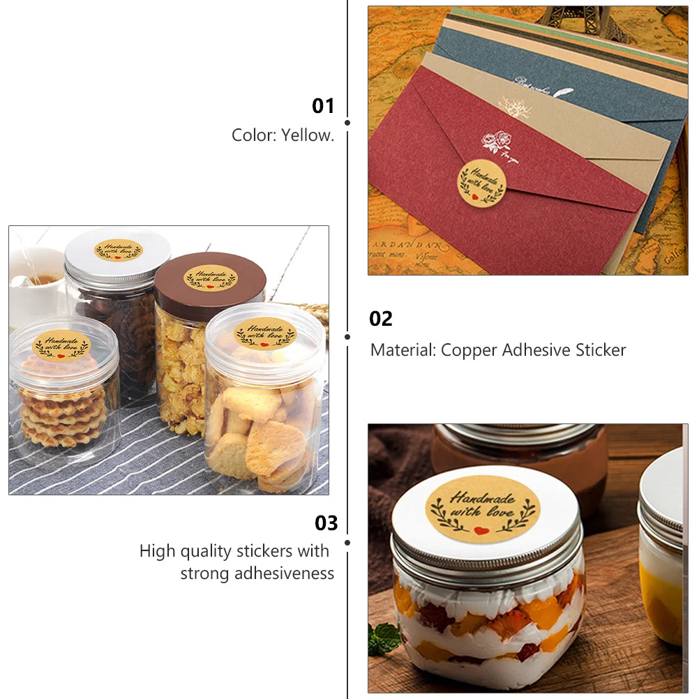 5 rotoli di adesivi d'amore fatti a mano, etichette natalizie, adesivi sigillanti per confezioni regalo, decorazioni per matrimoni, adesivi adesivi per imballaggi da forno